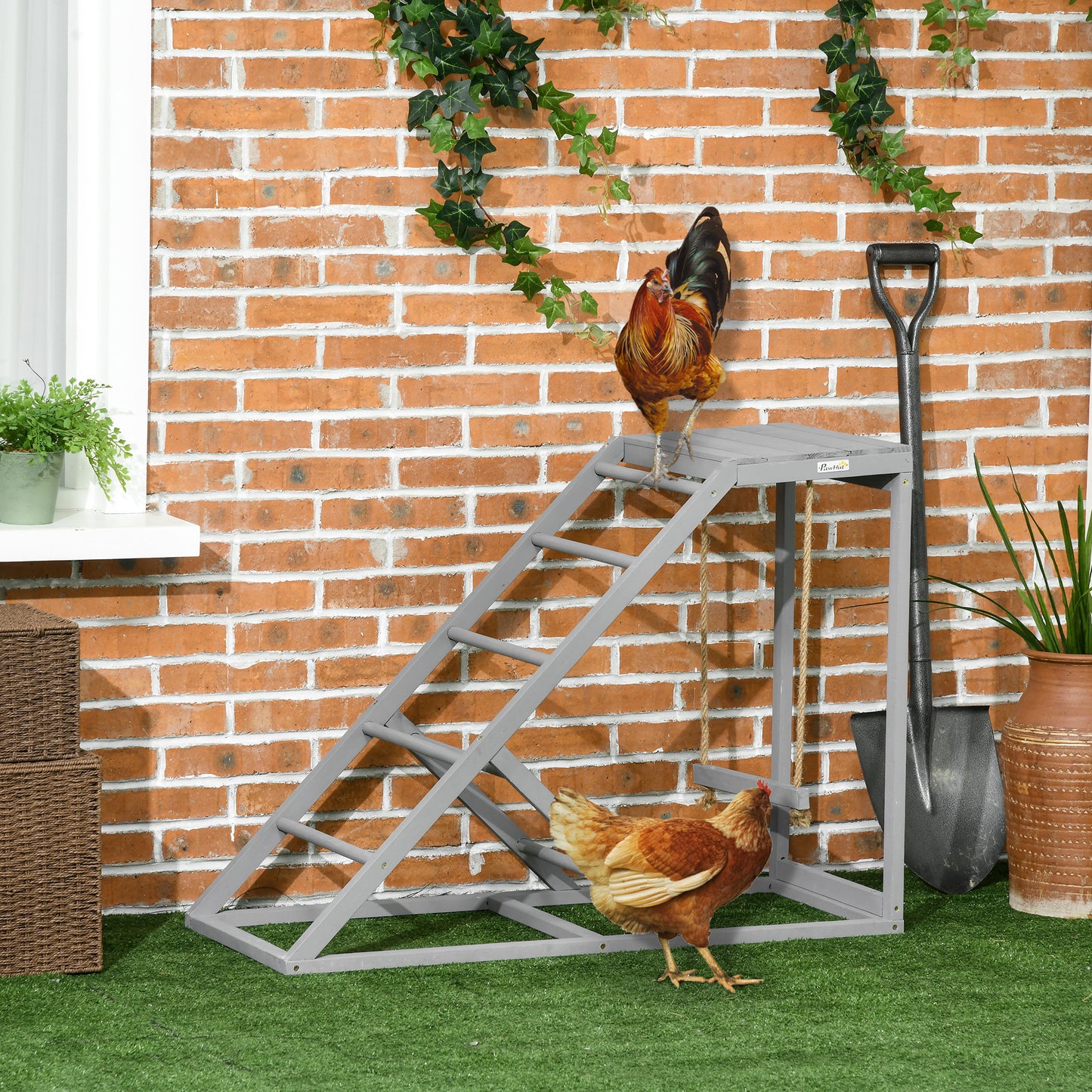 Gray Chicken Swing Play Stand for Two Hens