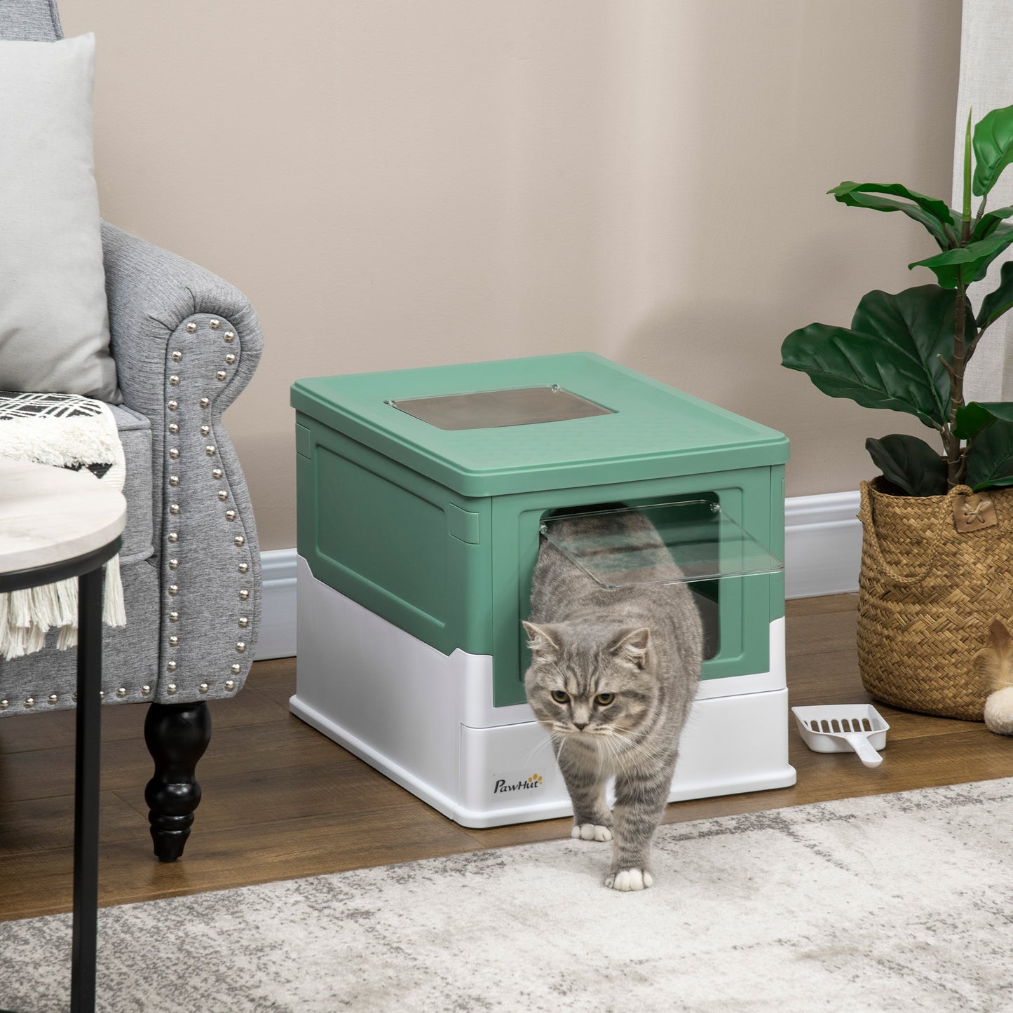 Green Polypropylene Cat Litter Box - Spacious Enclosure