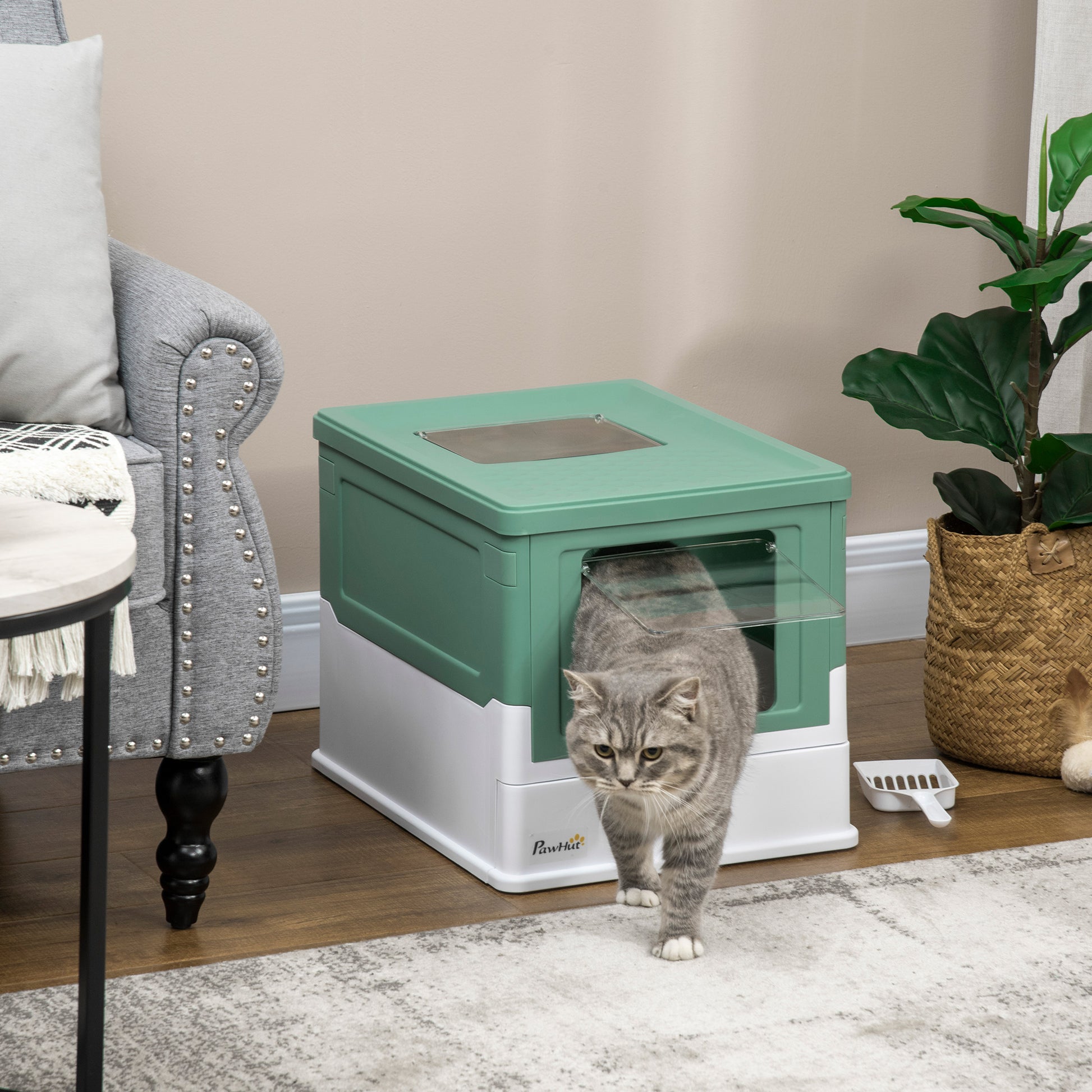 Green Polypropylene Cat Litter Box - Spacious Enclosure
