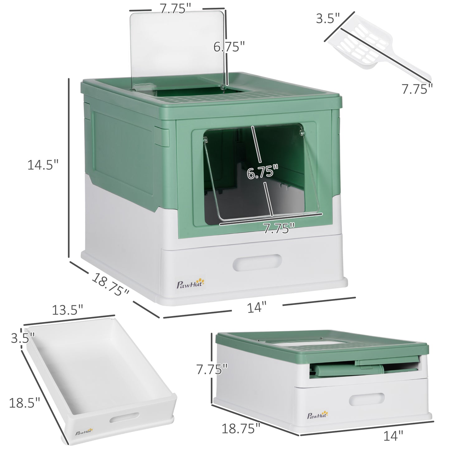 Green Polypropylene Cat Litter Box - Spacious Enclosure