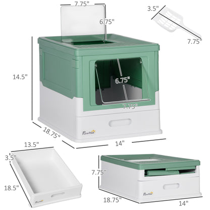 Green Polypropylene Cat Litter Box - Spacious Enclosure
