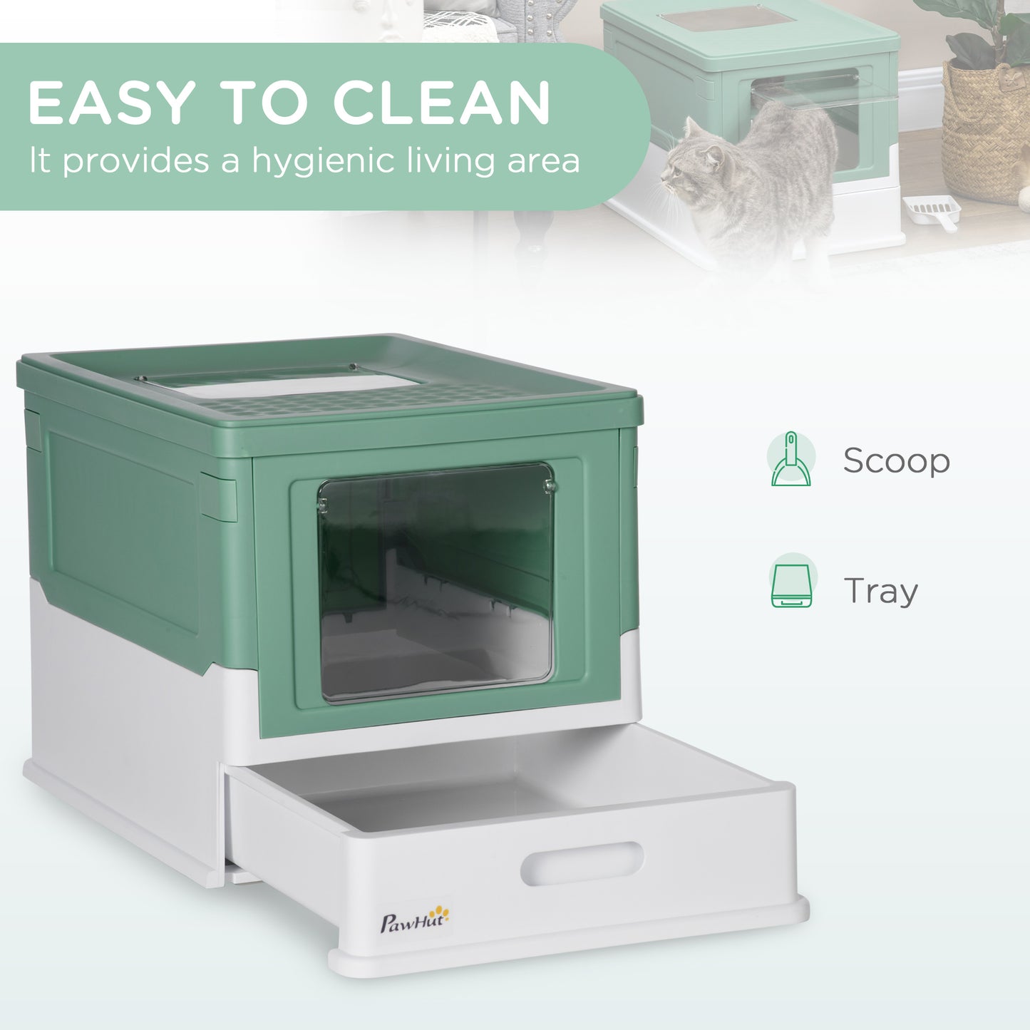Green Polypropylene Cat Litter Box - Spacious Enclosure