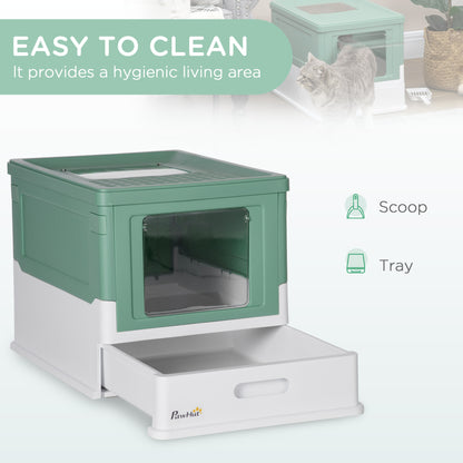 Green Polypropylene Cat Litter Box - Spacious Enclosure