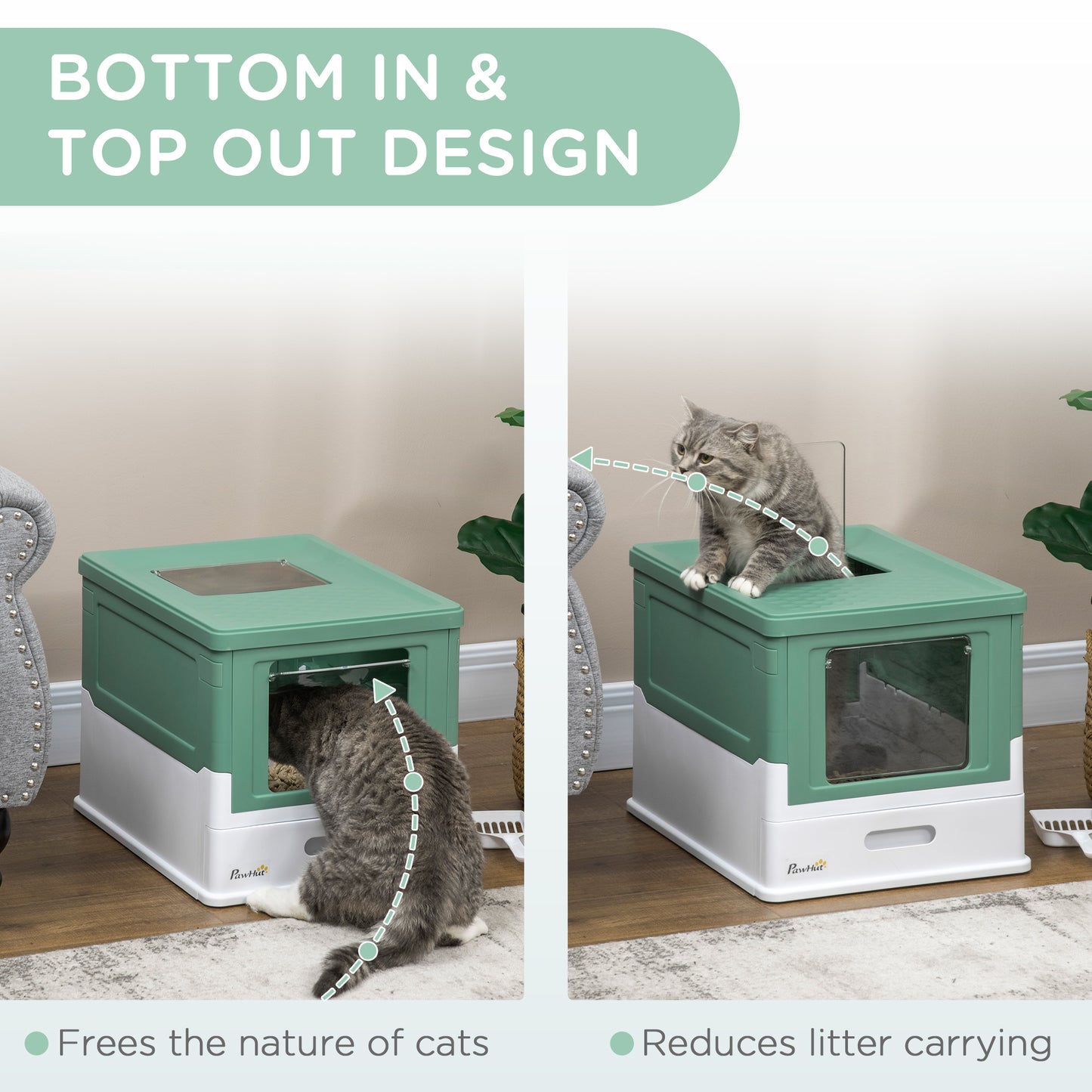 Green Polypropylene Cat Litter Box - Spacious Enclosure