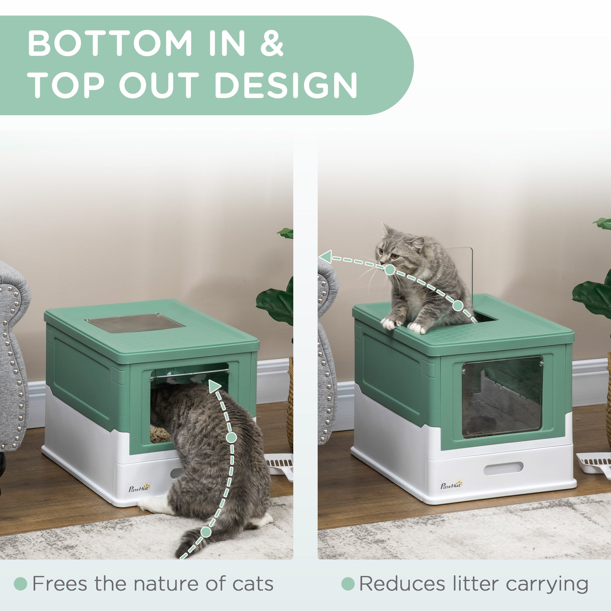 Green Polypropylene Cat Litter Box - Spacious Enclosure