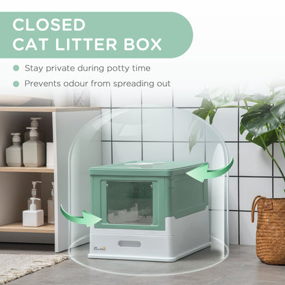 Green Polypropylene Cat Litter Box - Spacious Enclosure