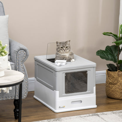 PawHut Fully Enclosed Cat Litter Box - Spacious Gray Pet Potty