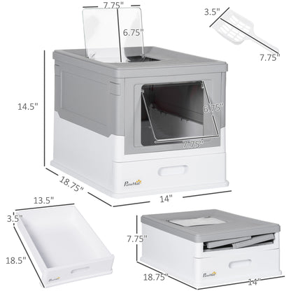 PawHut Fully Enclosed Cat Litter Box - Spacious Gray Pet Potty
