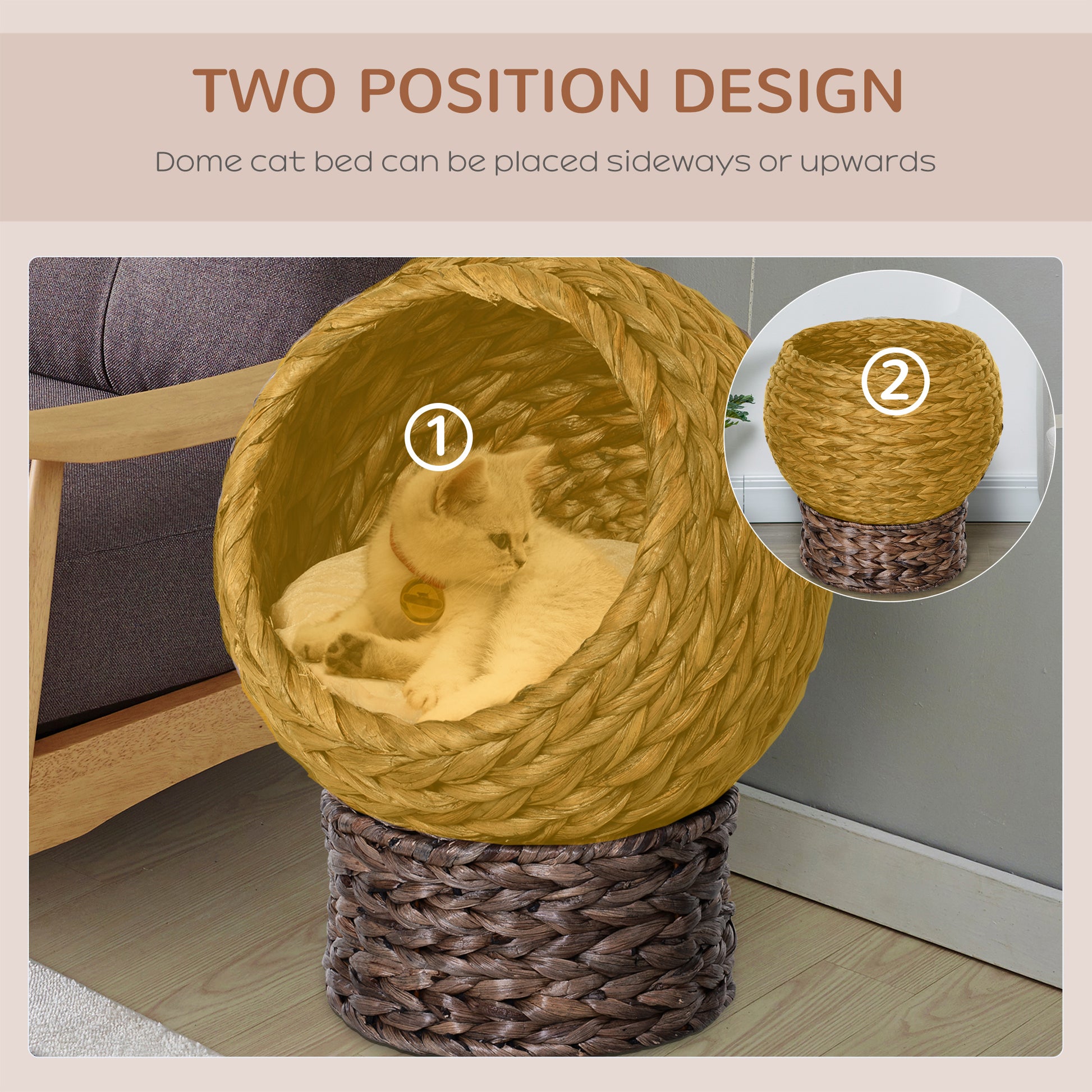 Gray Wicker Elevated Cat Bed with Soft Cushion for Indoor Cats