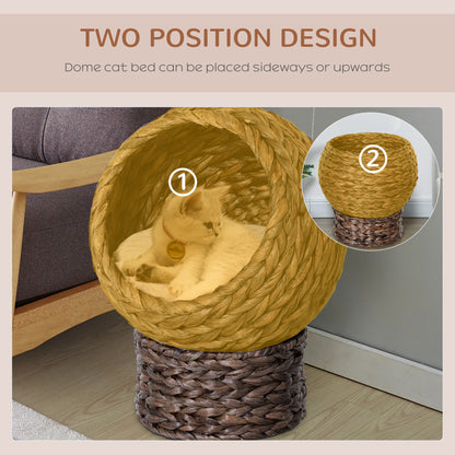 Gray Wicker Elevated Cat Bed with Soft Cushion for Indoor Cats