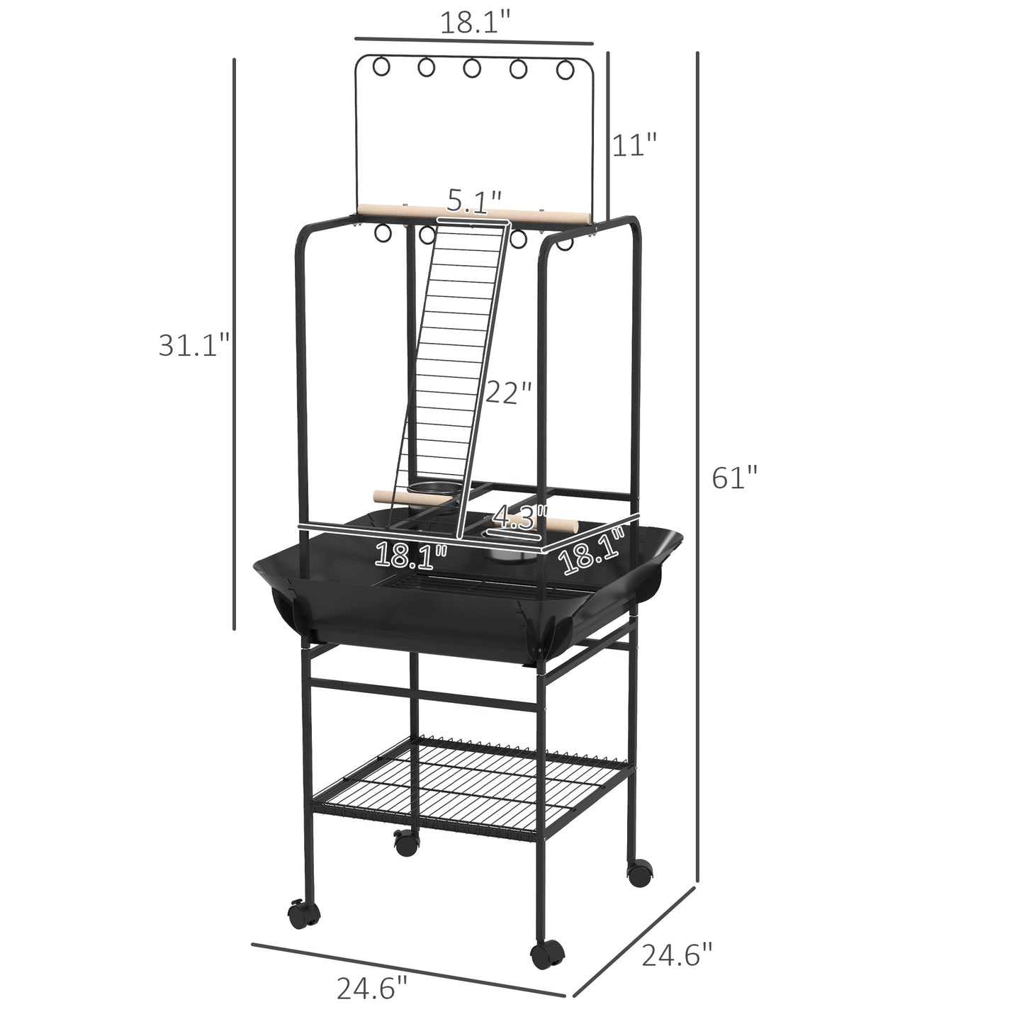PawHut Bird Stand with Wheels - Dark Gray Pet Furniture