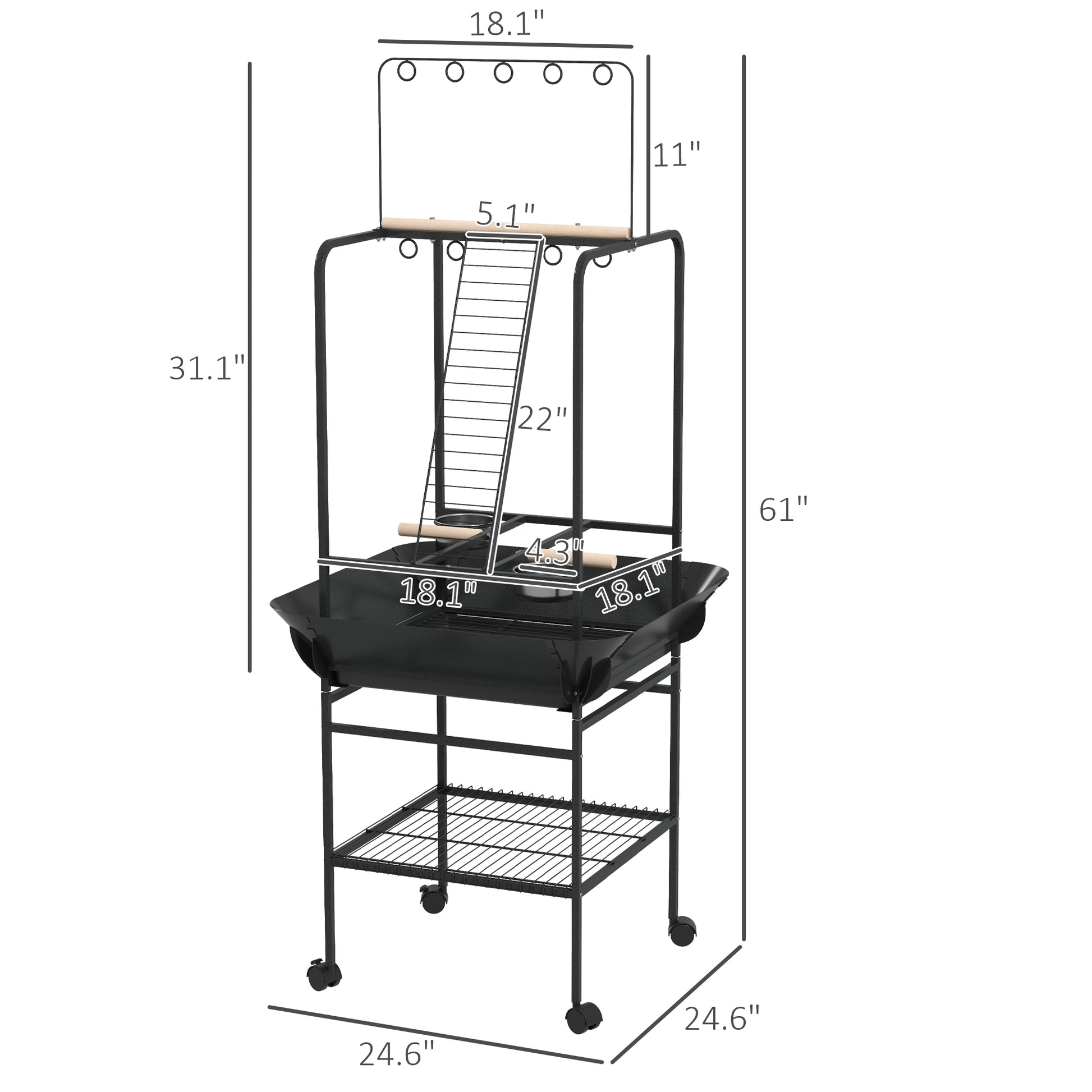 PawHut Bird Stand with Wheels - Dark Gray Pet Furniture