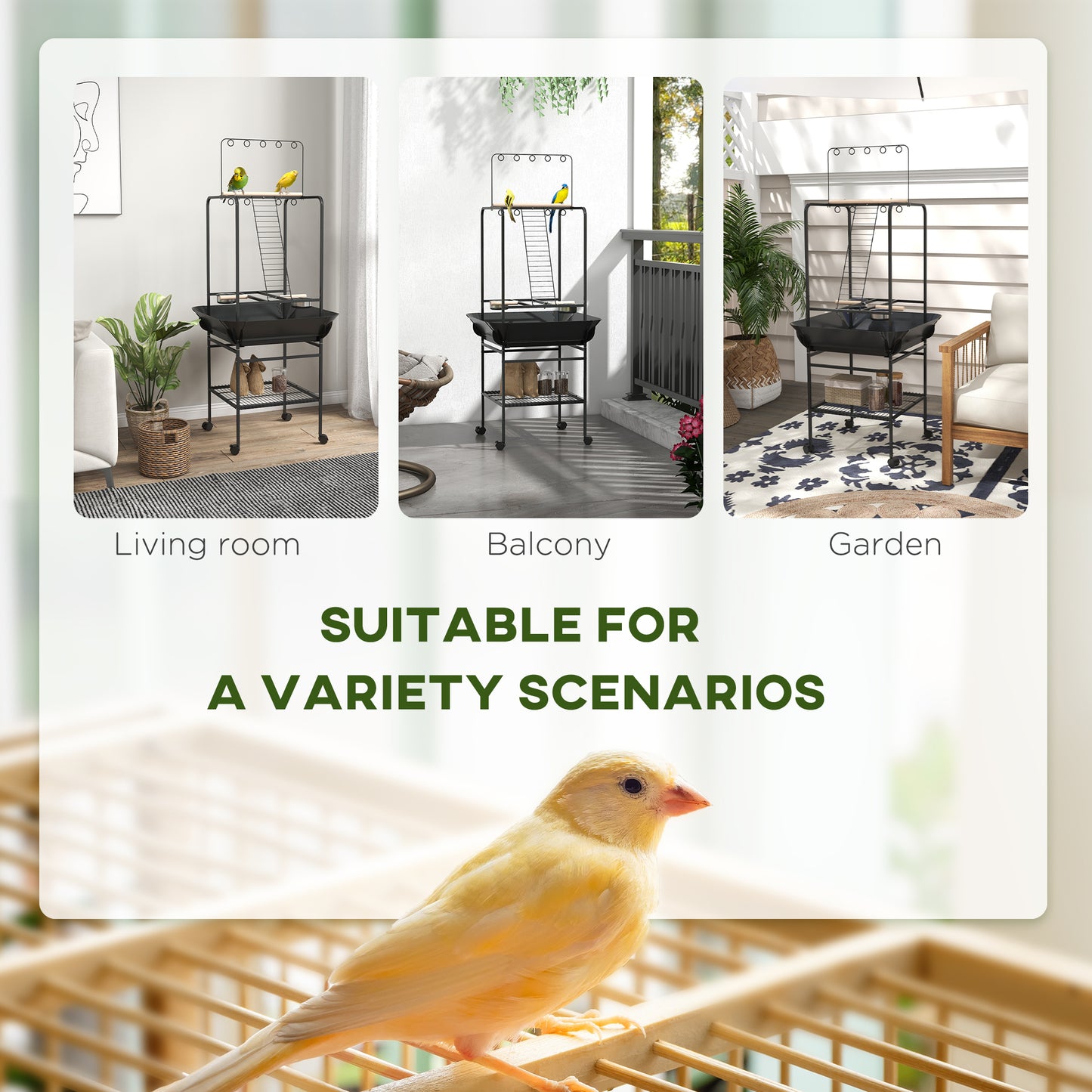 PawHut Bird Stand with Wheels - Dark Gray Pet Furniture