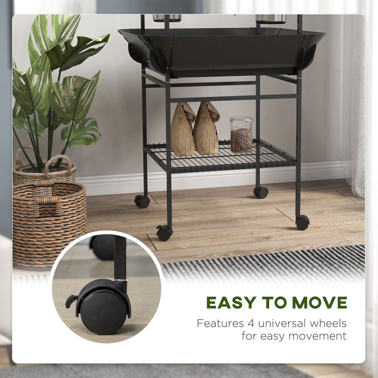 PawHut Bird Stand with Wheels - Dark Gray Pet Furniture