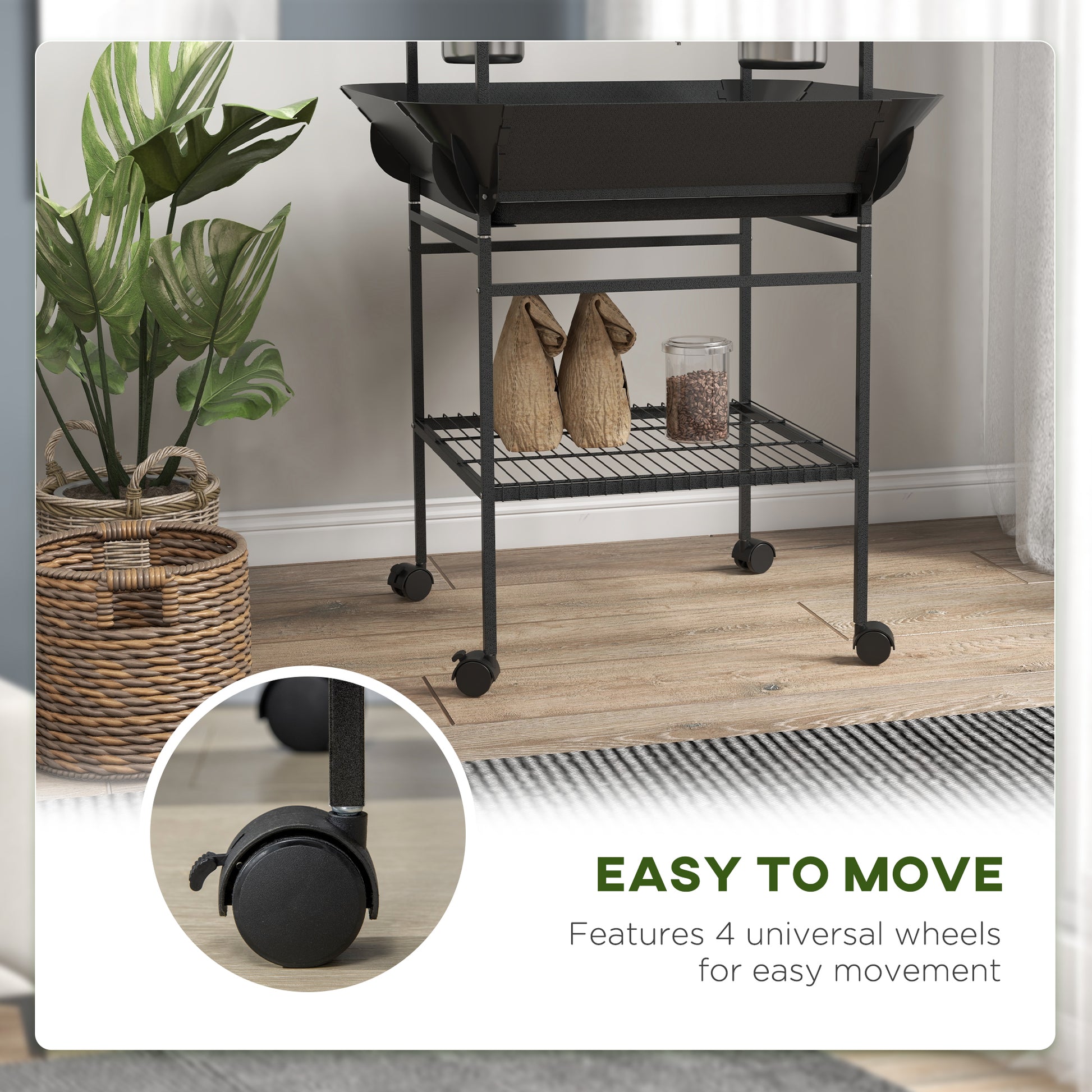PawHut Bird Stand with Wheels - Dark Gray Pet Furniture