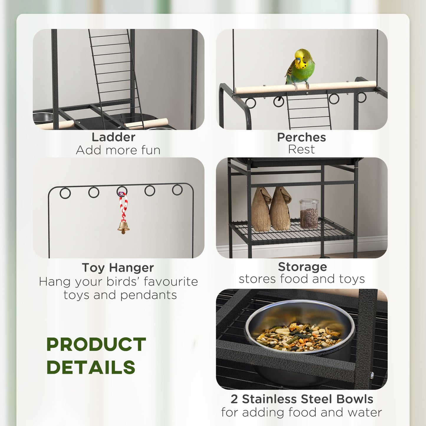 PawHut Bird Stand with Wheels - Dark Gray Pet Furniture