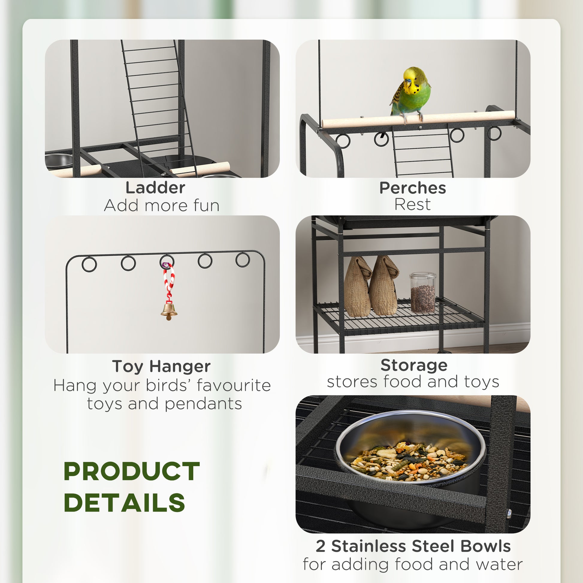 PawHut Bird Stand with Wheels - Dark Gray Pet Furniture