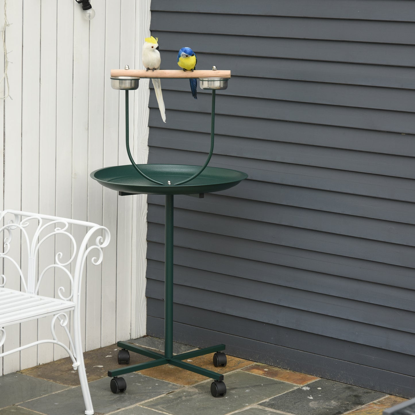 Green Steel Bird Stand - Rolling T-Stand Perch