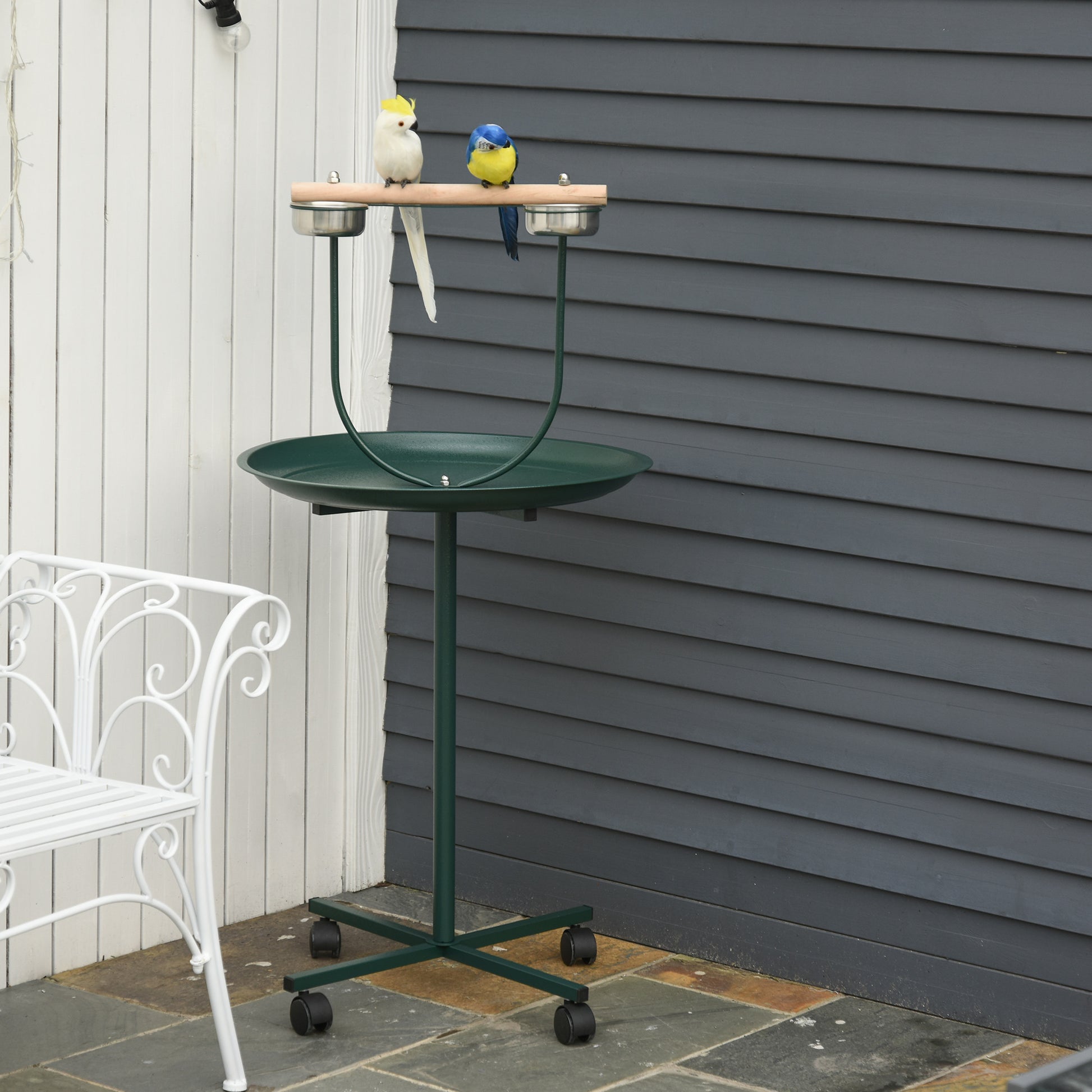 Green Steel Bird Stand - Rolling T-Stand Perch