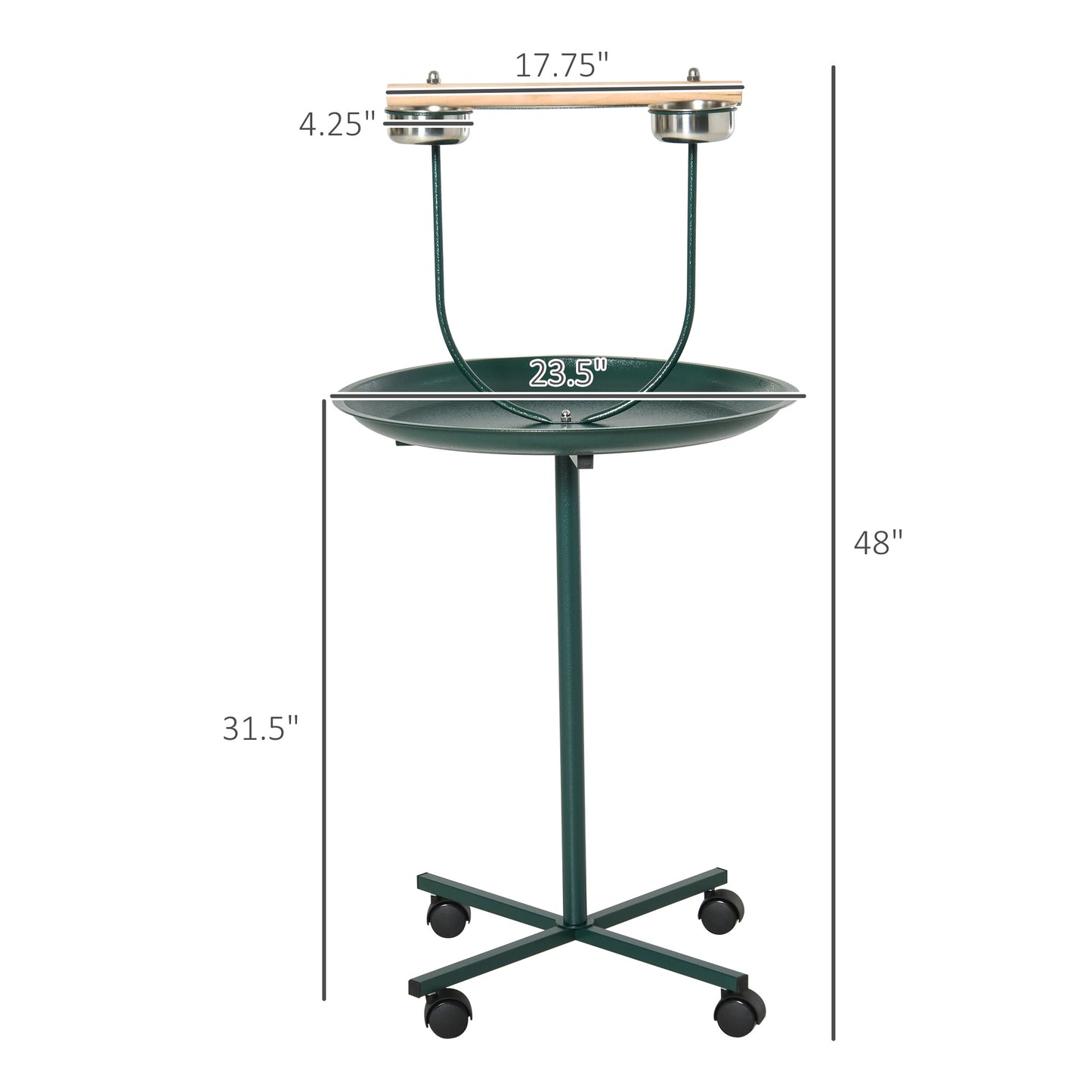 Green Steel Bird Stand - Rolling T-Stand Perch