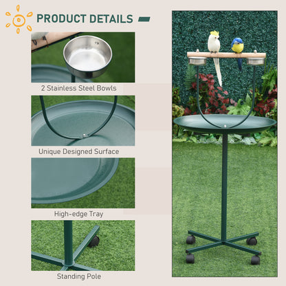 Green Steel Bird Stand - Rolling T-Stand Perch