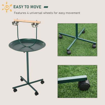 Green Steel Bird Stand - Rolling T-Stand Perch