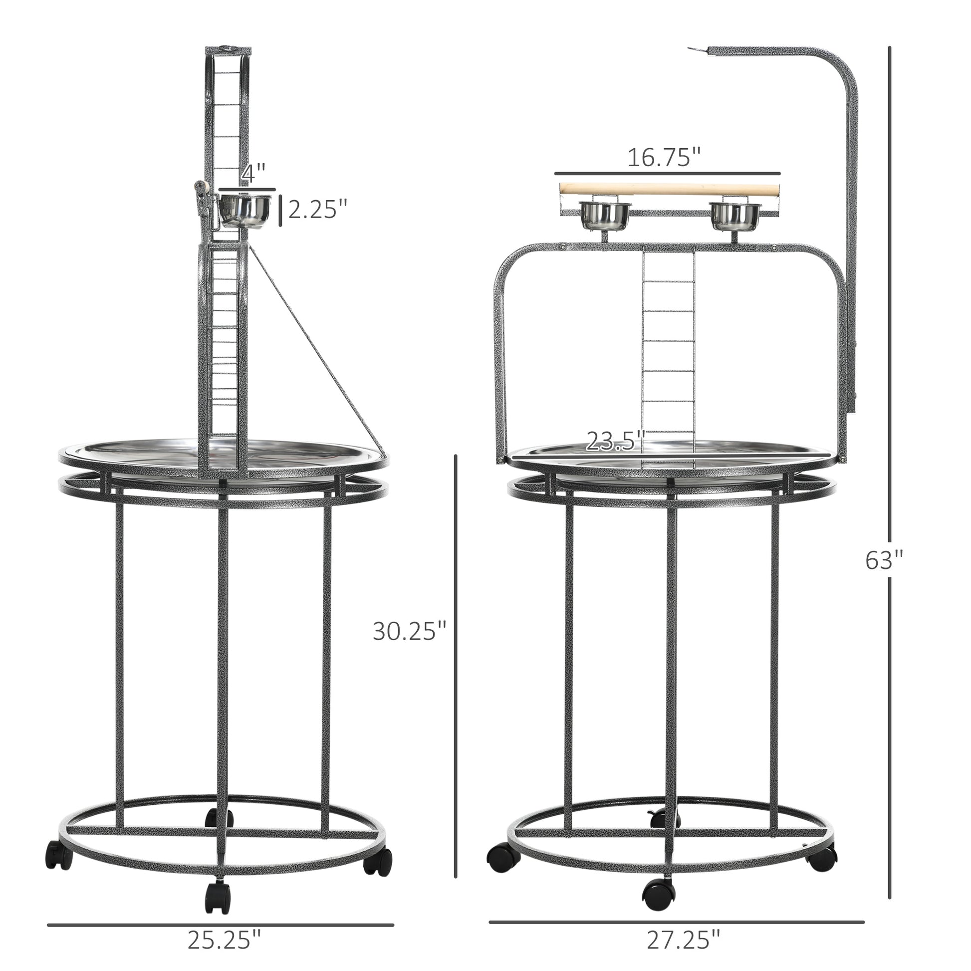 Large Gray Steel Bird Stand with 3 Ladders for Parrots & Conures