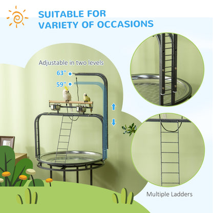 Large Gray Steel Bird Stand with 3 Ladders for Parrots & Conures