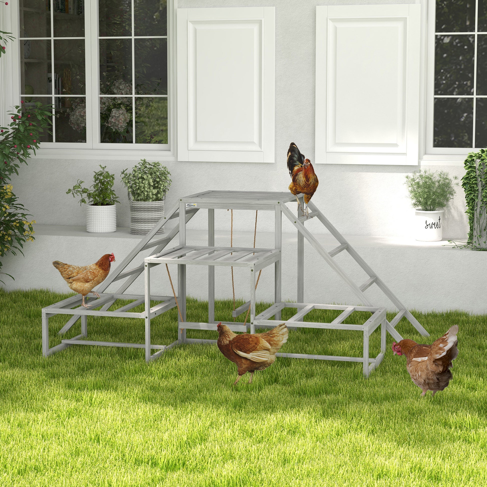 PawHut Chicken Swing Set - Wood Coop Accessories for 10-15 Chickens