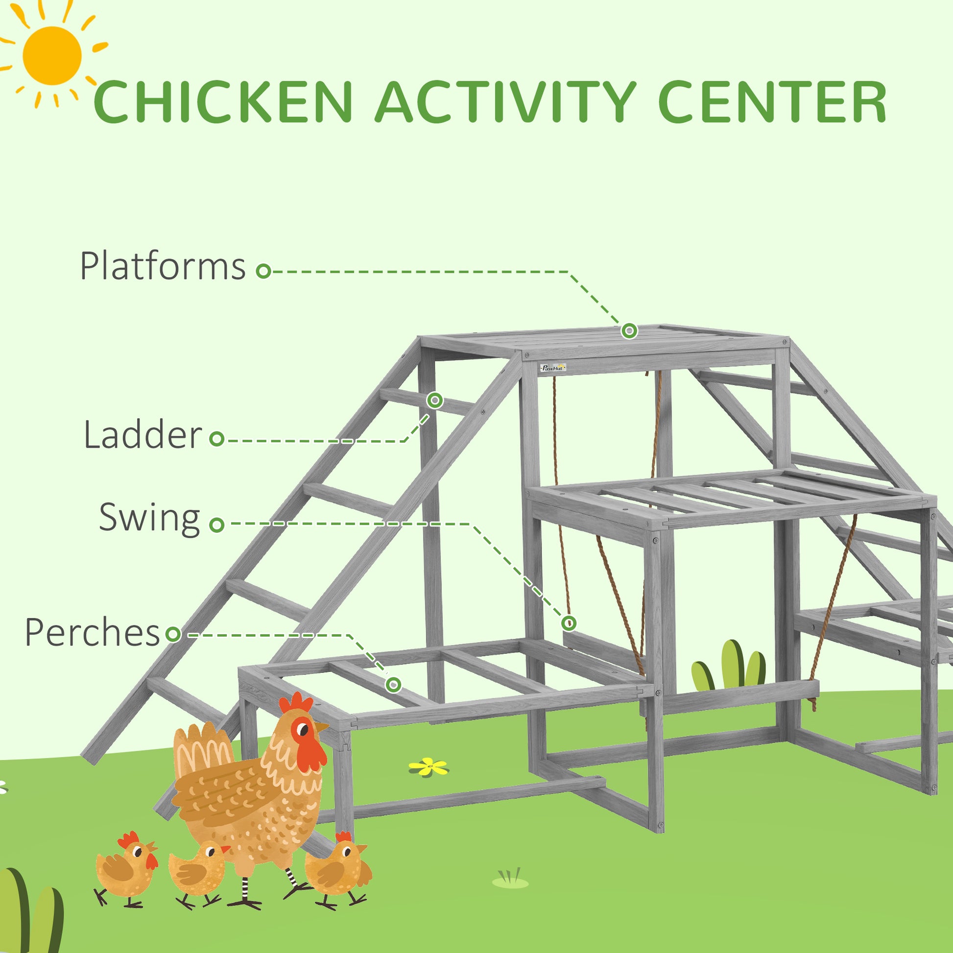 PawHut Chicken Swing Set - Wood Coop Accessories for 10-15 Chickens