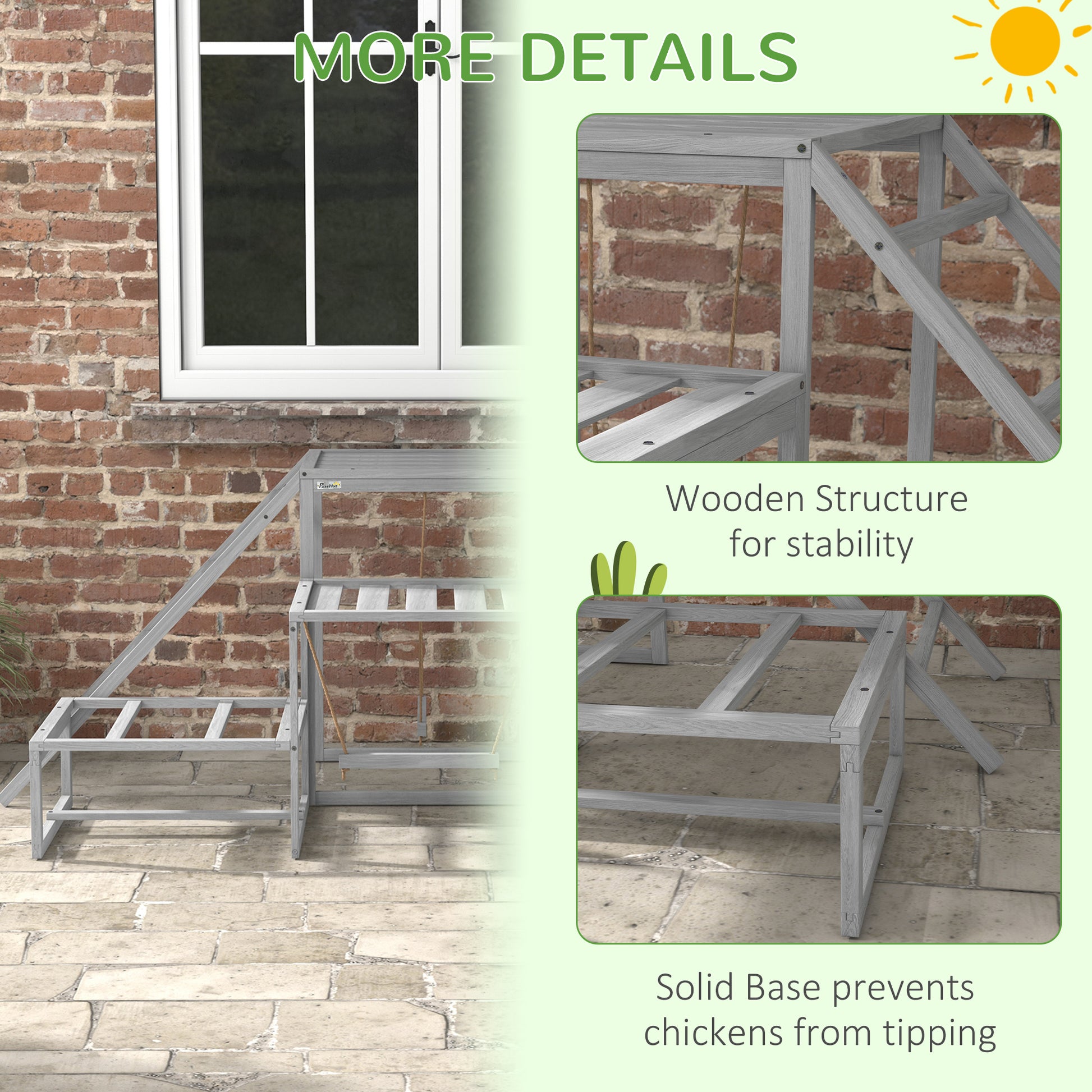 PawHut Chicken Swing Set - Wood Coop Accessories for 10-15 Chickens