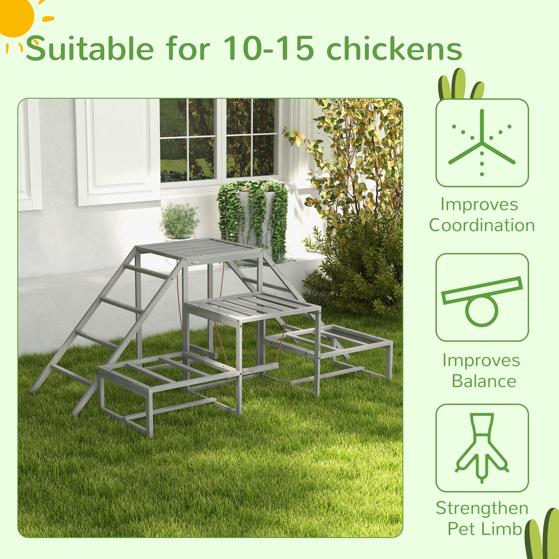 PawHut Chicken Swing Set - Wood Coop Accessories for 10-15 Chickens