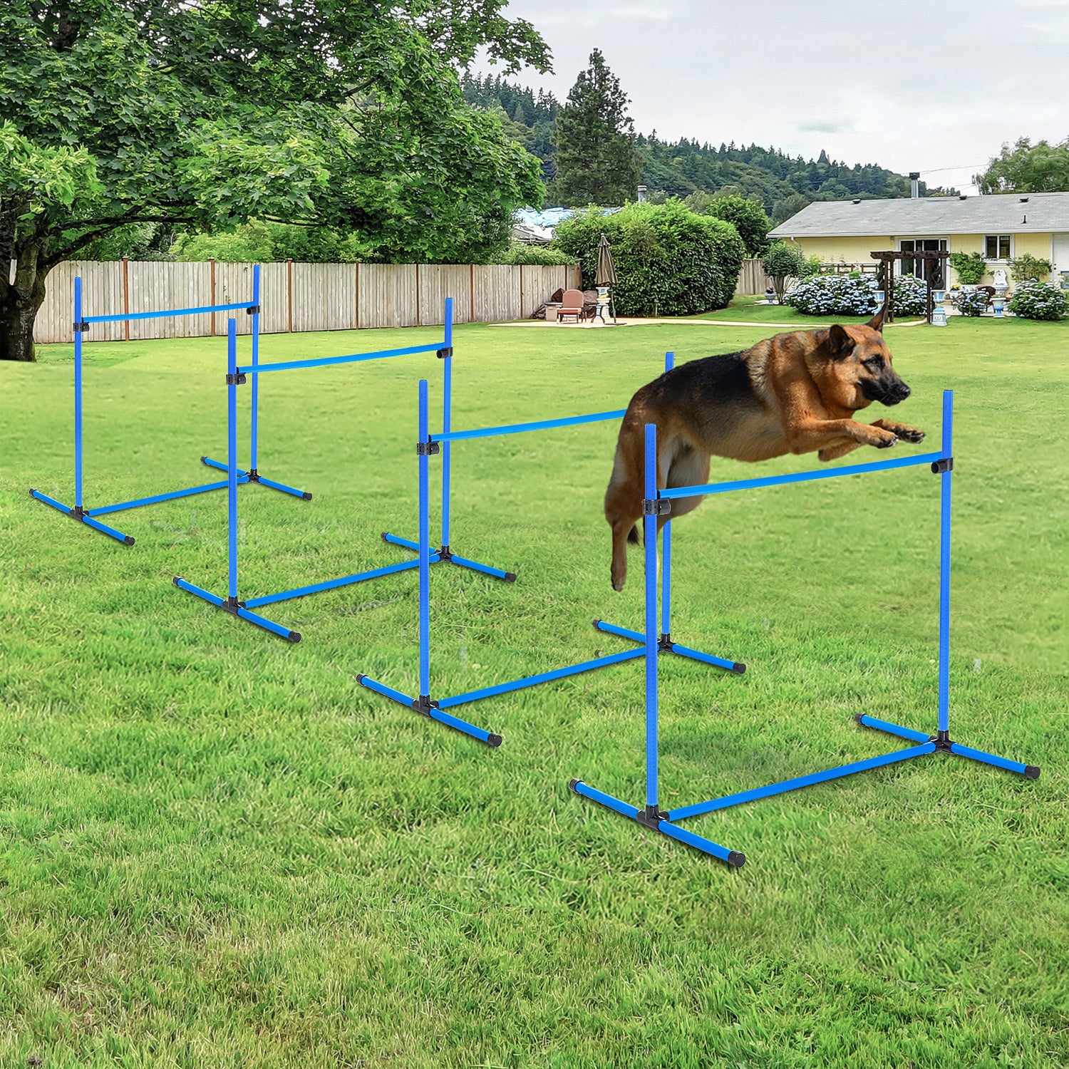 PawHut 4 Piece Dog Agility Training Set - Adjustable Blue Bars