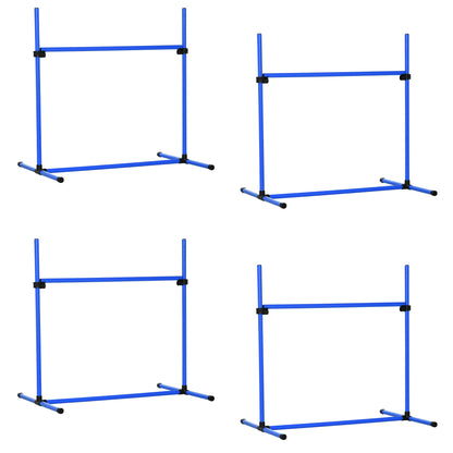 PawHut 4 Piece Dog Agility Training Equipment for Dog Agility Course with Adjustable Height Jump Bars, Included Carry Bag, & Displacing Top Bar, Blue
