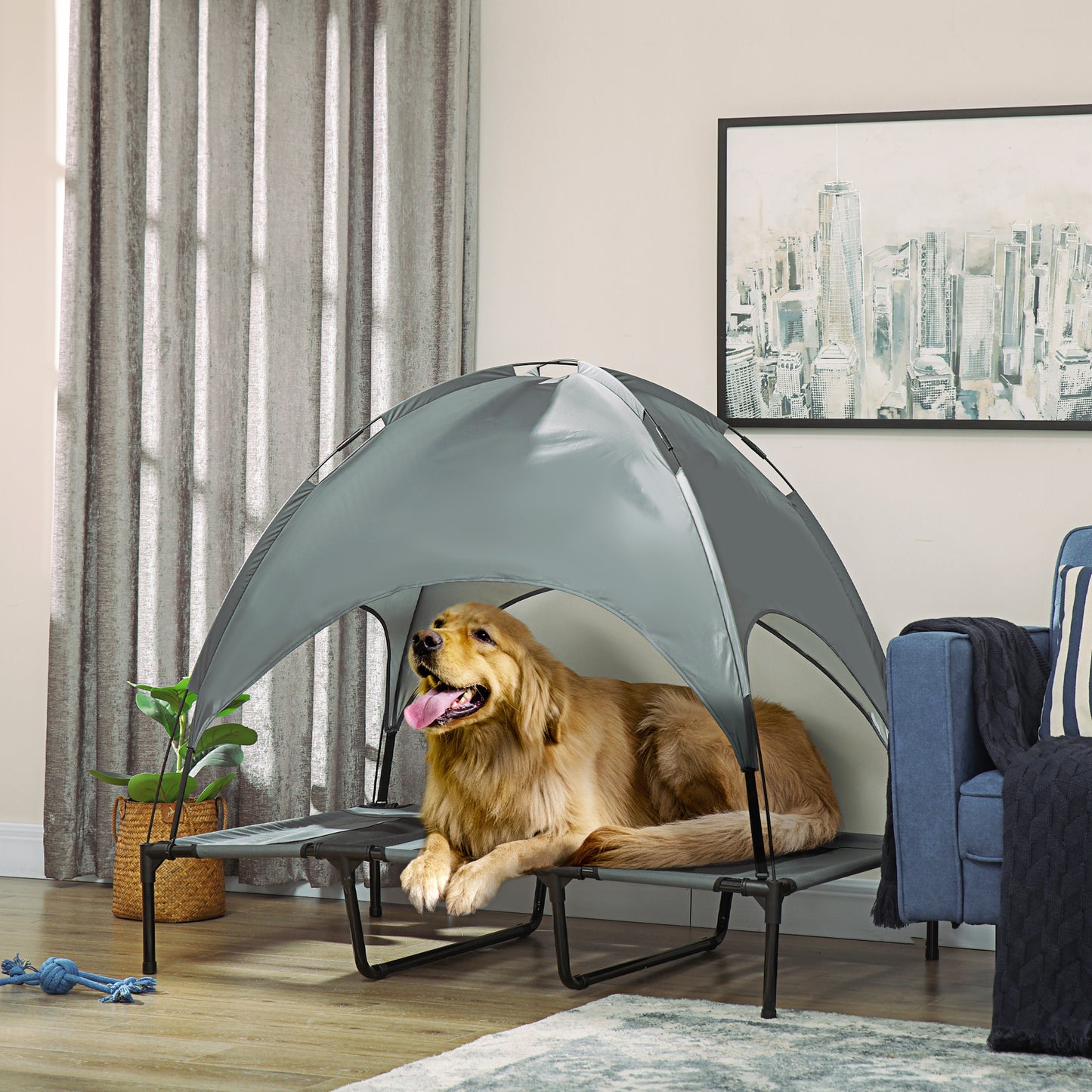 PawHut Elevated Dog Cot - Cool & Portable Gray Pet Bed