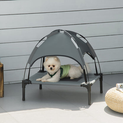 Elevated Dog Cot - Gray Mesh Pet Bed with Canopy Shade