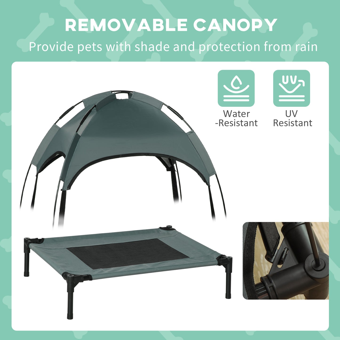 Elevated Dog Cot - Gray Mesh Pet Bed with Canopy Shade