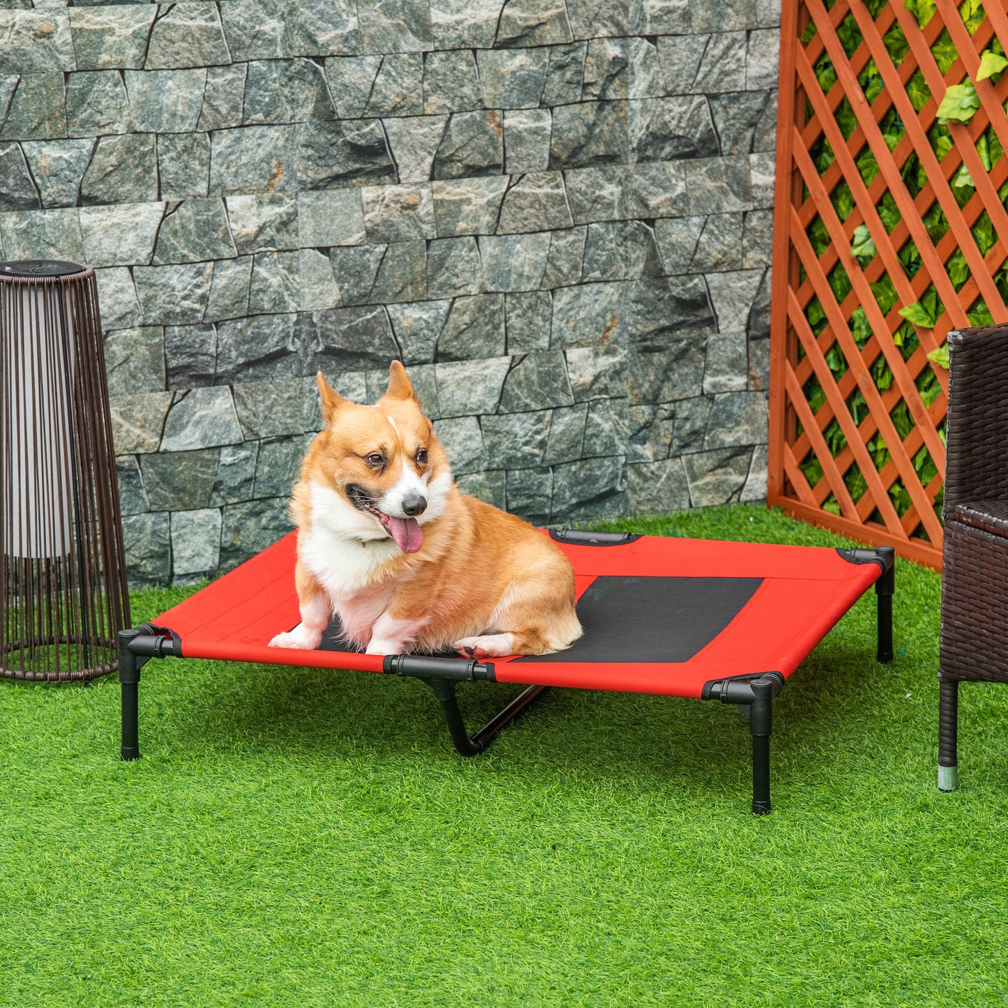 36" Elevated Dog Bed Frame - Red Metal Pet Bed