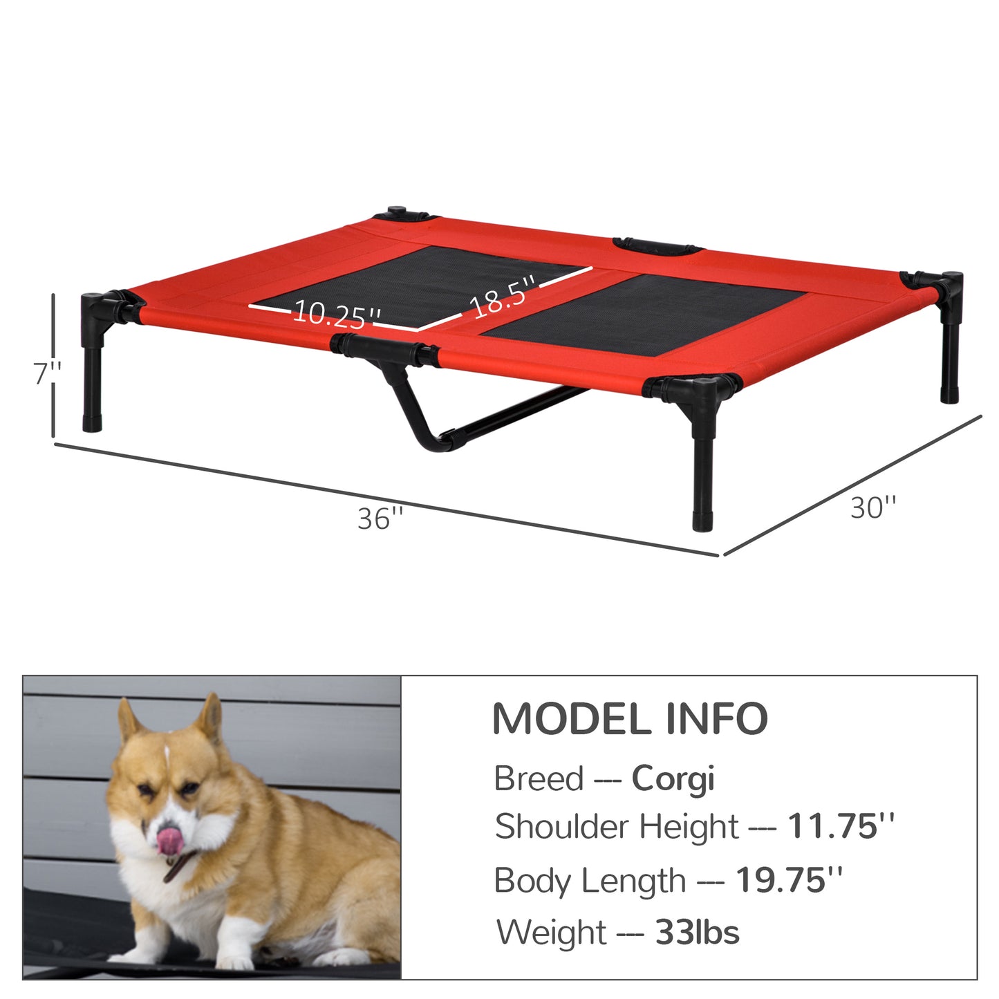 36" Elevated Dog Bed Frame - Red Metal Pet Bed