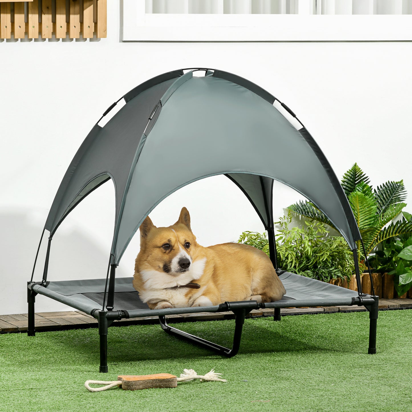 36 Inch Gray Metal Elevated Dog Cot Bed