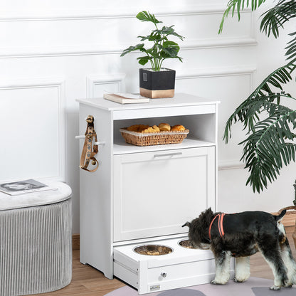 White MDF Pet Feeder Station Cabinet - Storage & Feeding