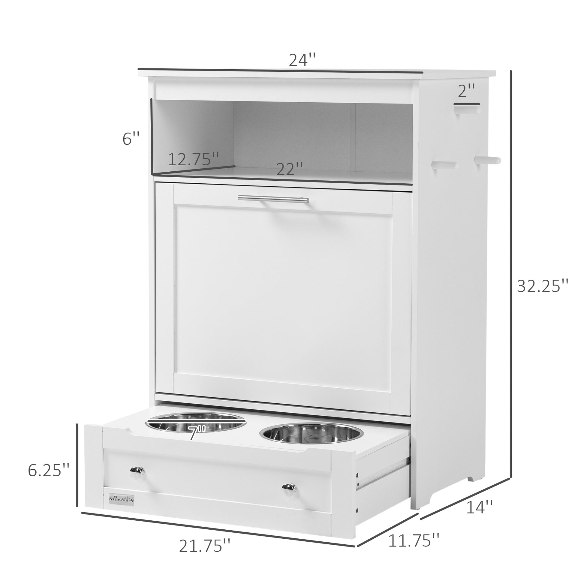 White MDF Pet Feeder Station Cabinet - Storage & Feeding