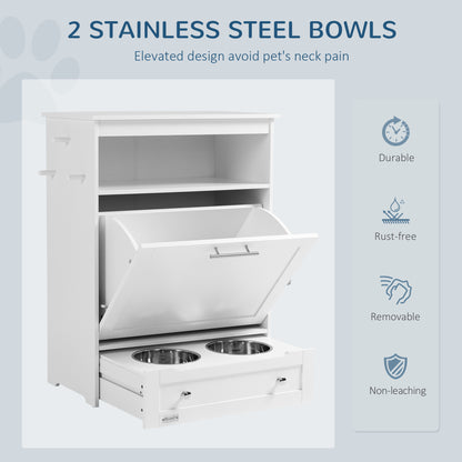 White MDF Pet Feeder Station Cabinet - Storage & Feeding