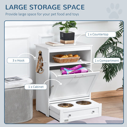 White MDF Pet Feeder Station Cabinet - Storage & Feeding
