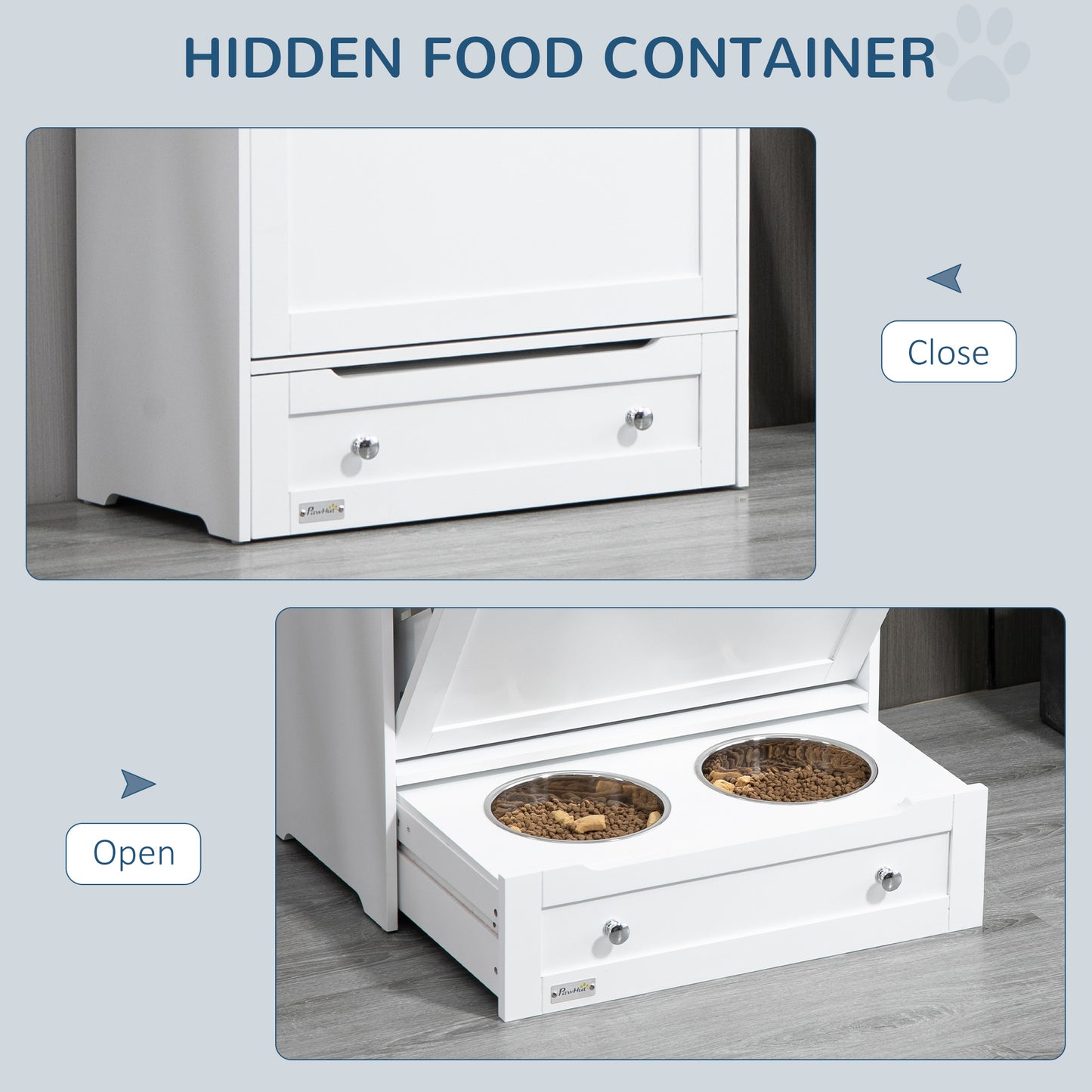 White MDF Pet Feeder Station Cabinet - Storage & Feeding