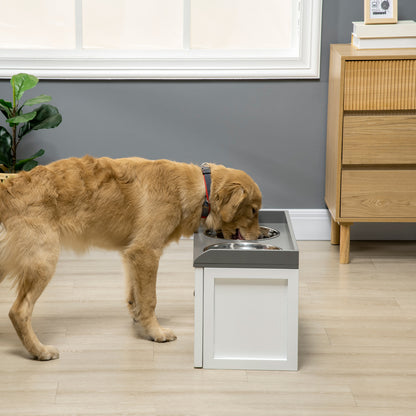 White Dog Feeding Station with Storage Drawer - Large Dogs