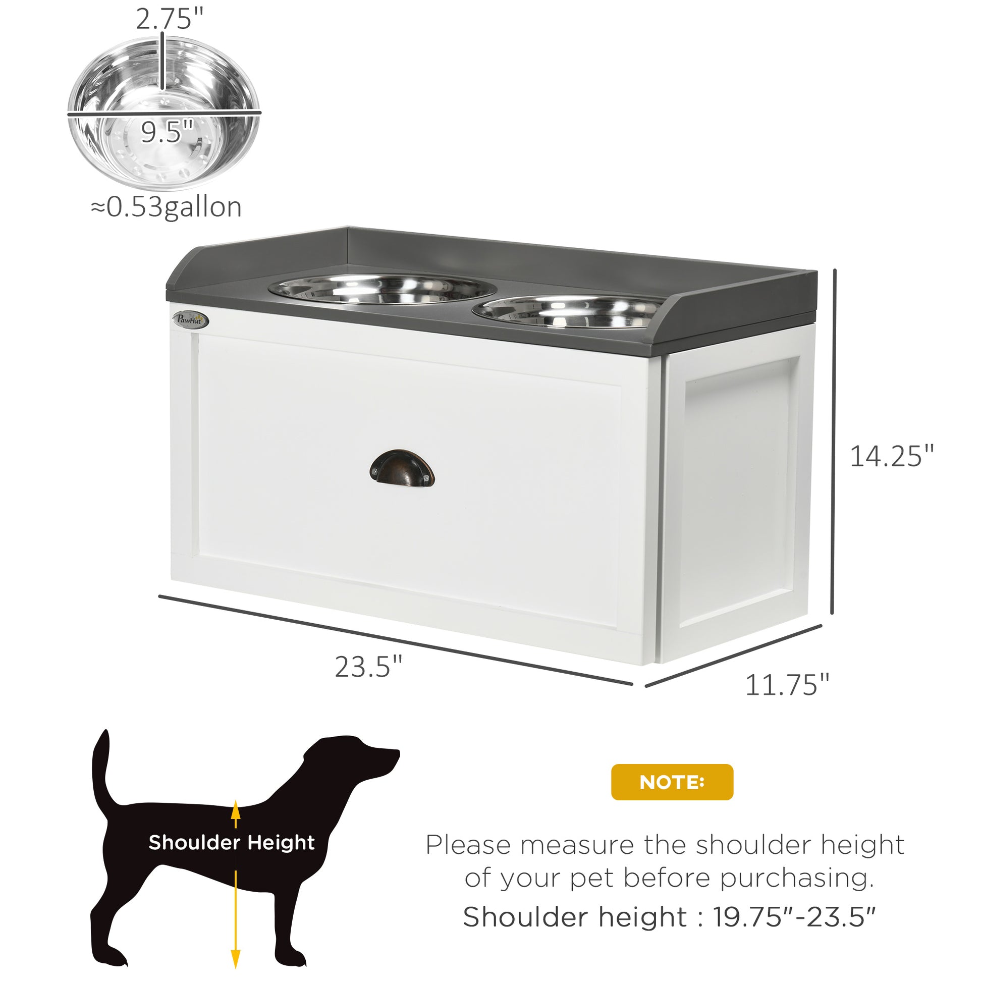 White Dog Feeding Station with Storage Drawer - Large Dogs