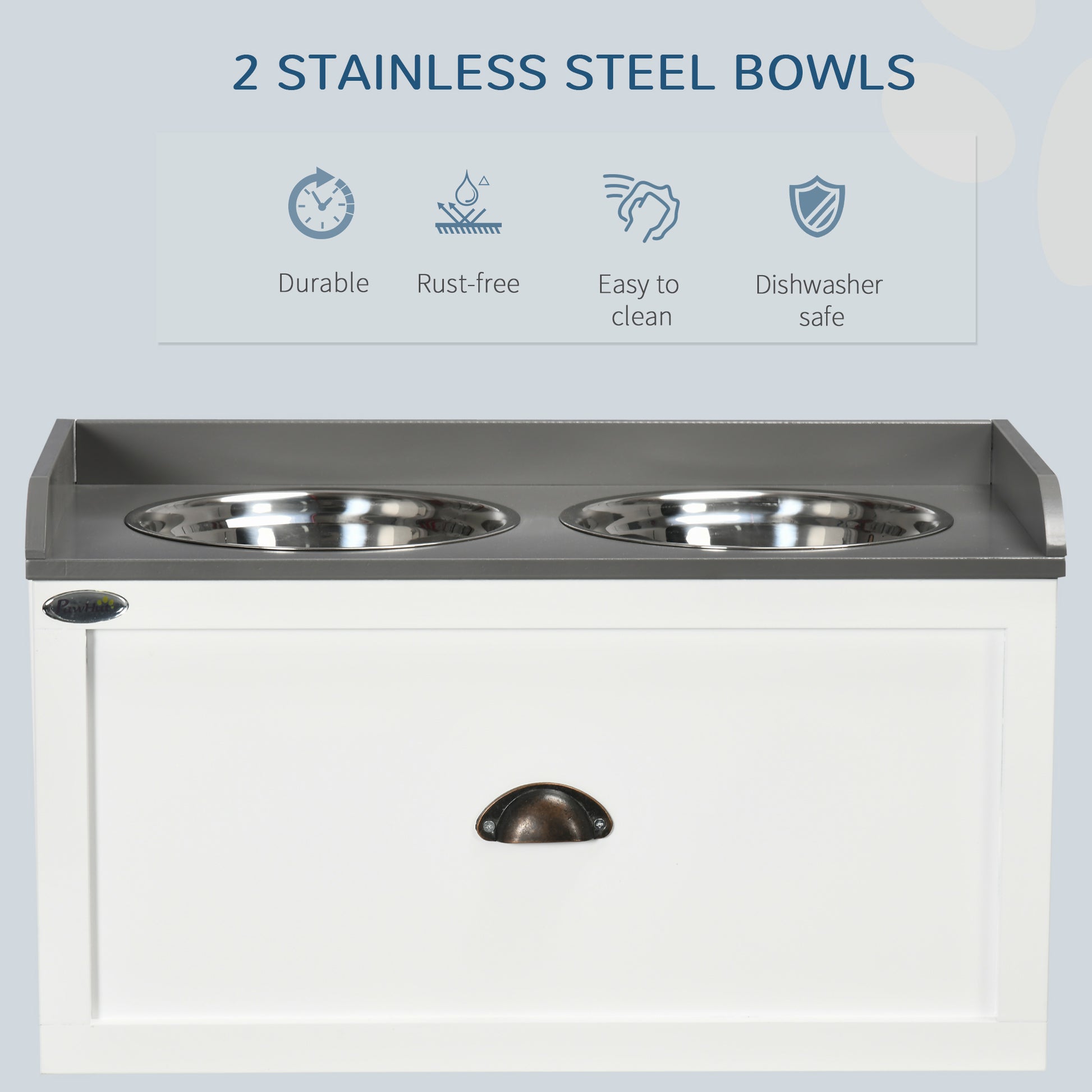 White Dog Feeding Station with Storage Drawer - Large Dogs