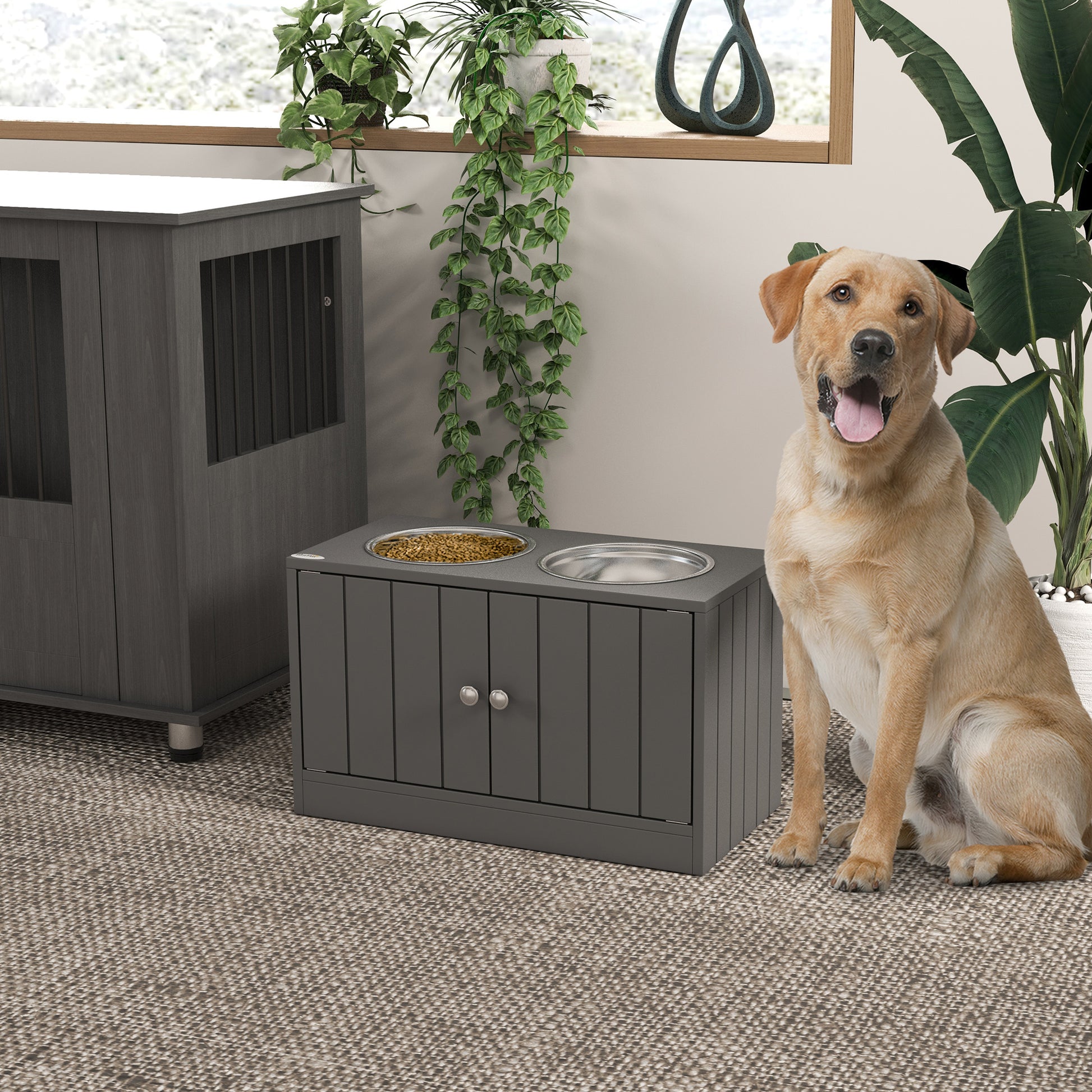 Large Gray Dog Bed with Storage Cabinet