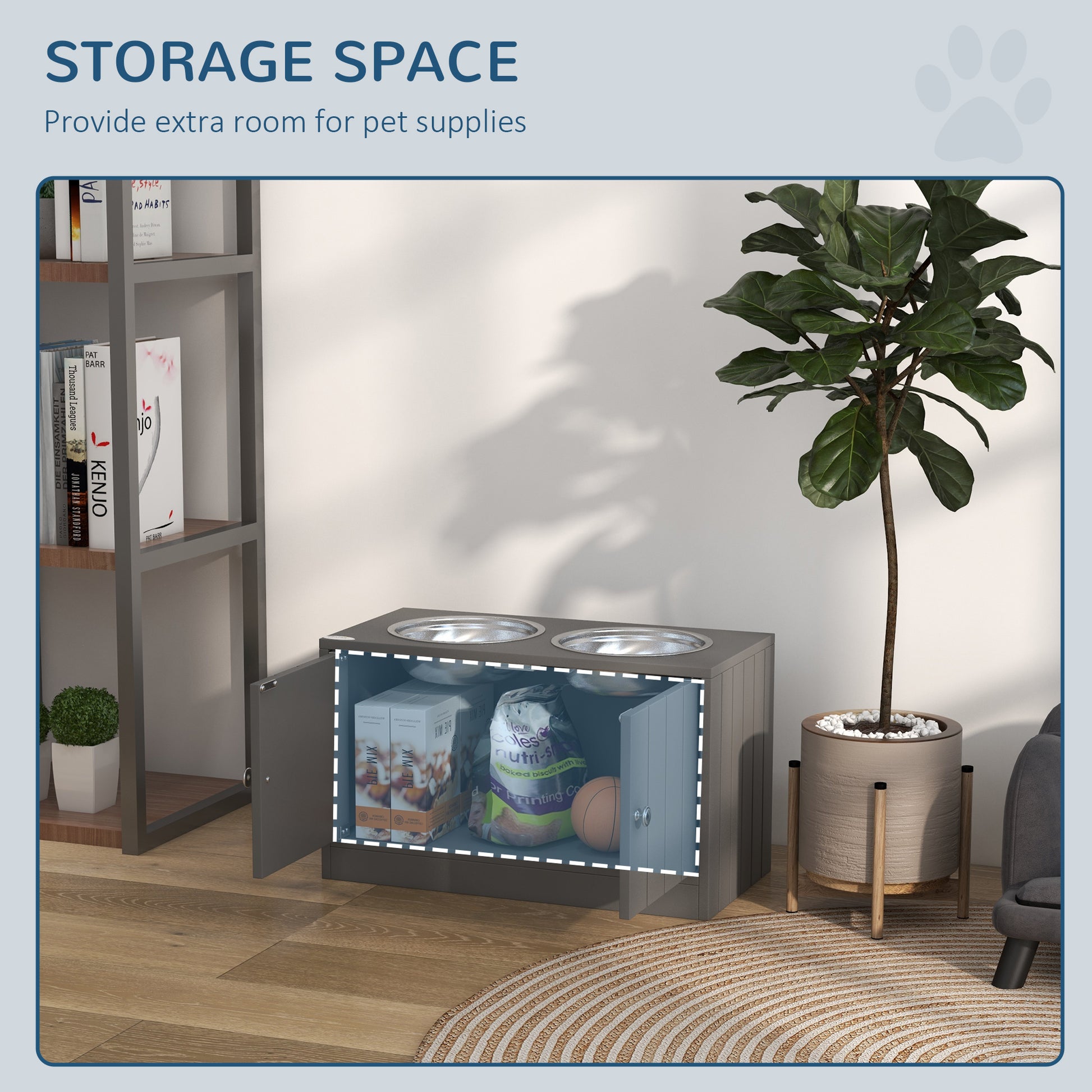 Large Gray Dog Bed with Storage Cabinet